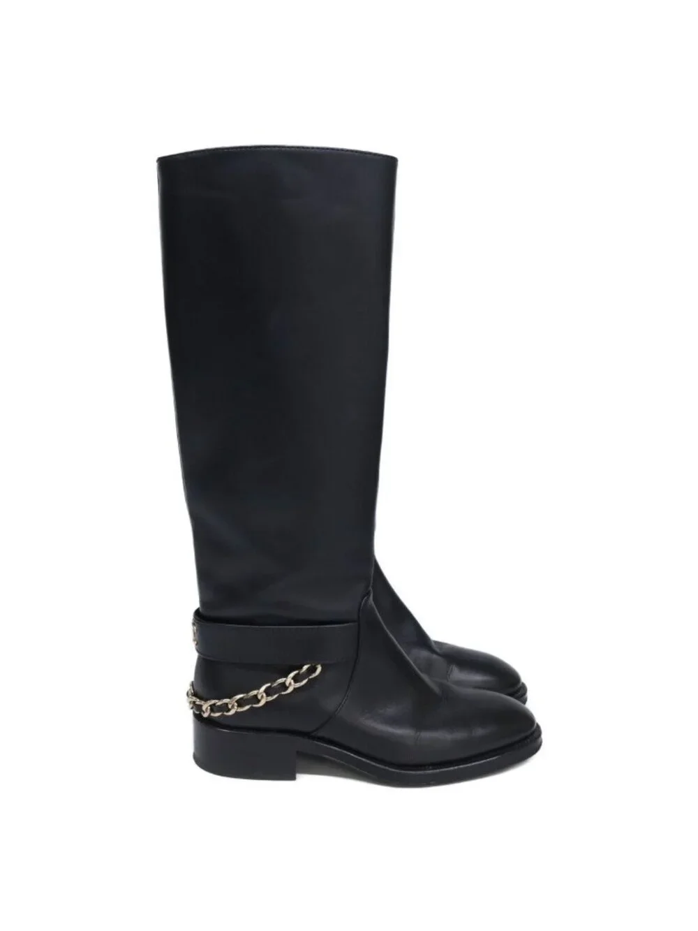 Chanel CC Logo Chain Strap Long Boots 36c
